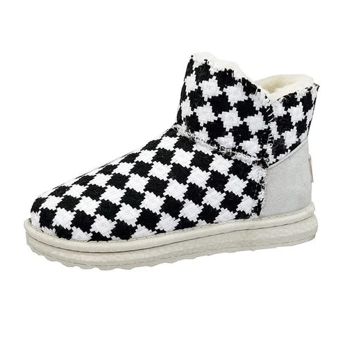 New Fashion Chessboard Plush Thickened Bottom Snow Boots